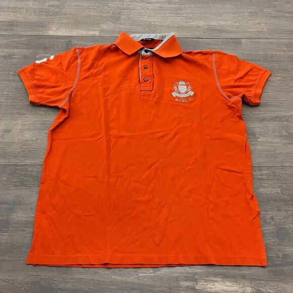 VTG‎ Y2K Duke Polo #6 MCMLVII Collared Shirt Big Logo Embroidered Orange Size XL - Picture 1 of 8
